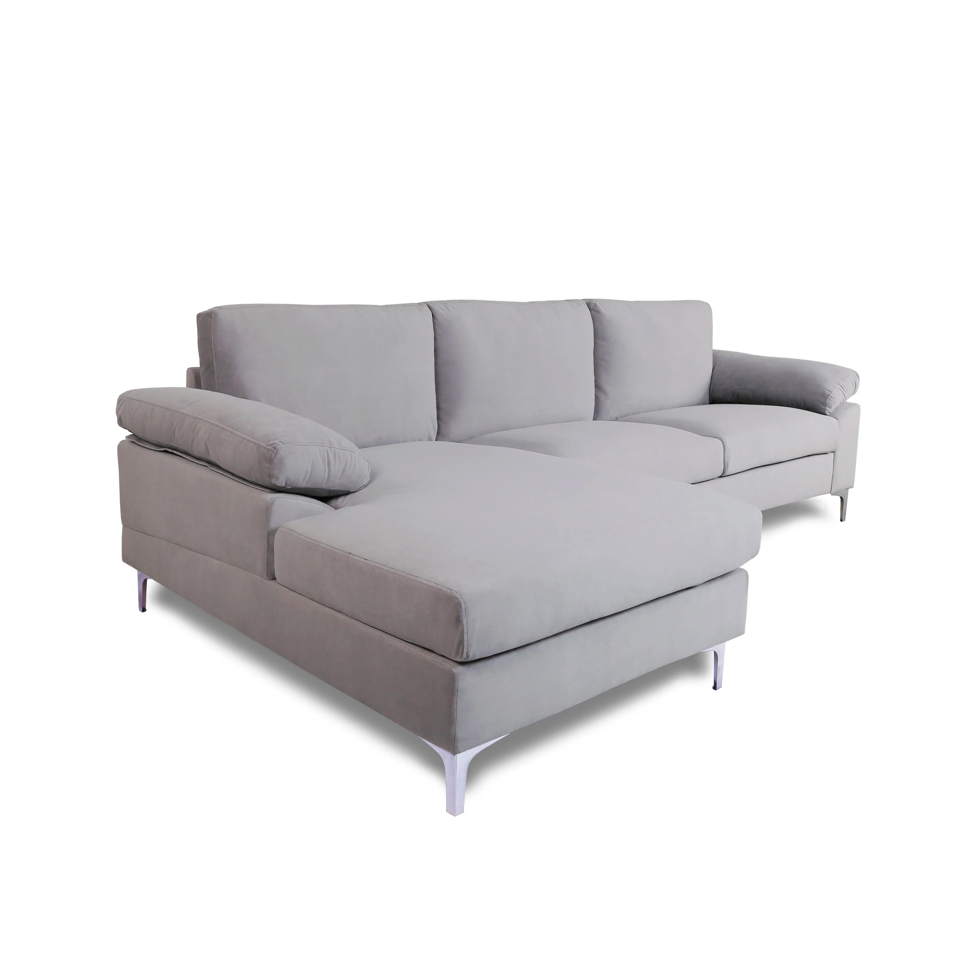 Fooing Modern Velvet Sofa Sectional Sofa, L-Shape Sofa  Couch with Extra Wide Chaise Lounge, Left Hand Facing Gray