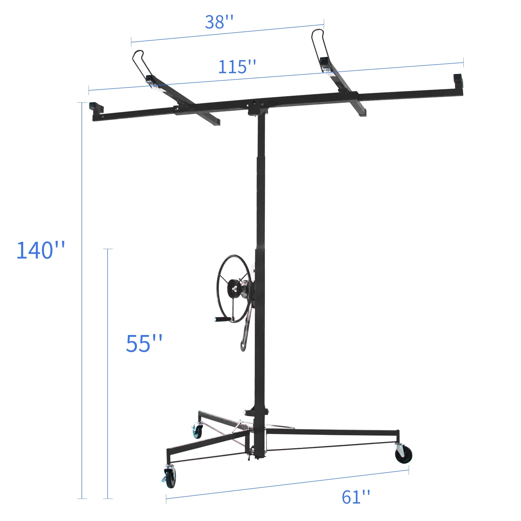 11FT Drywall Panel Lifter Hoist Panel Hoist Jack Lifter,Steel Material/Telescopic Arm & 3 Lockable Wheels Construction Tools (Black)