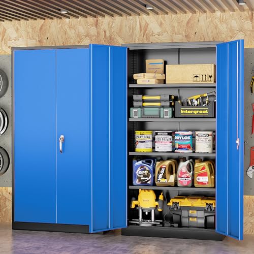 INTERGREAT Metal Storage Cabinets 72” Black Garage Steel Storage Cabinet with Doors and Shelves, Metal Tool Cabinet