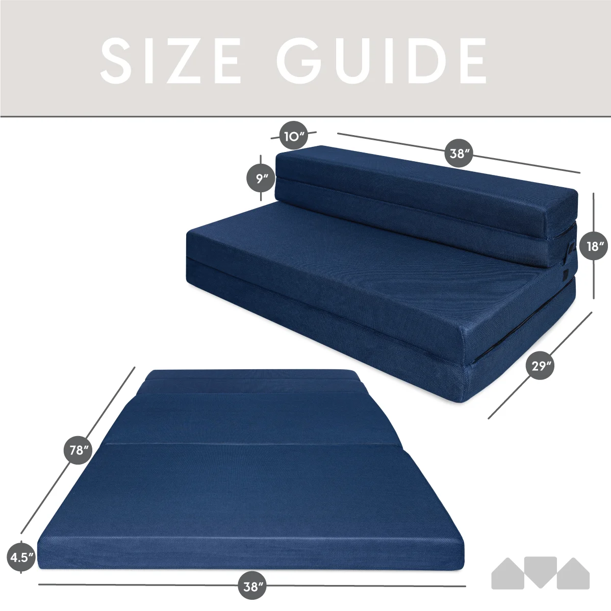 Milliard Tri-Fold Foam Folding Mattress and Sofa Bed for Guests Floor Mat - Twin XL 78x38x4.5 Inch
