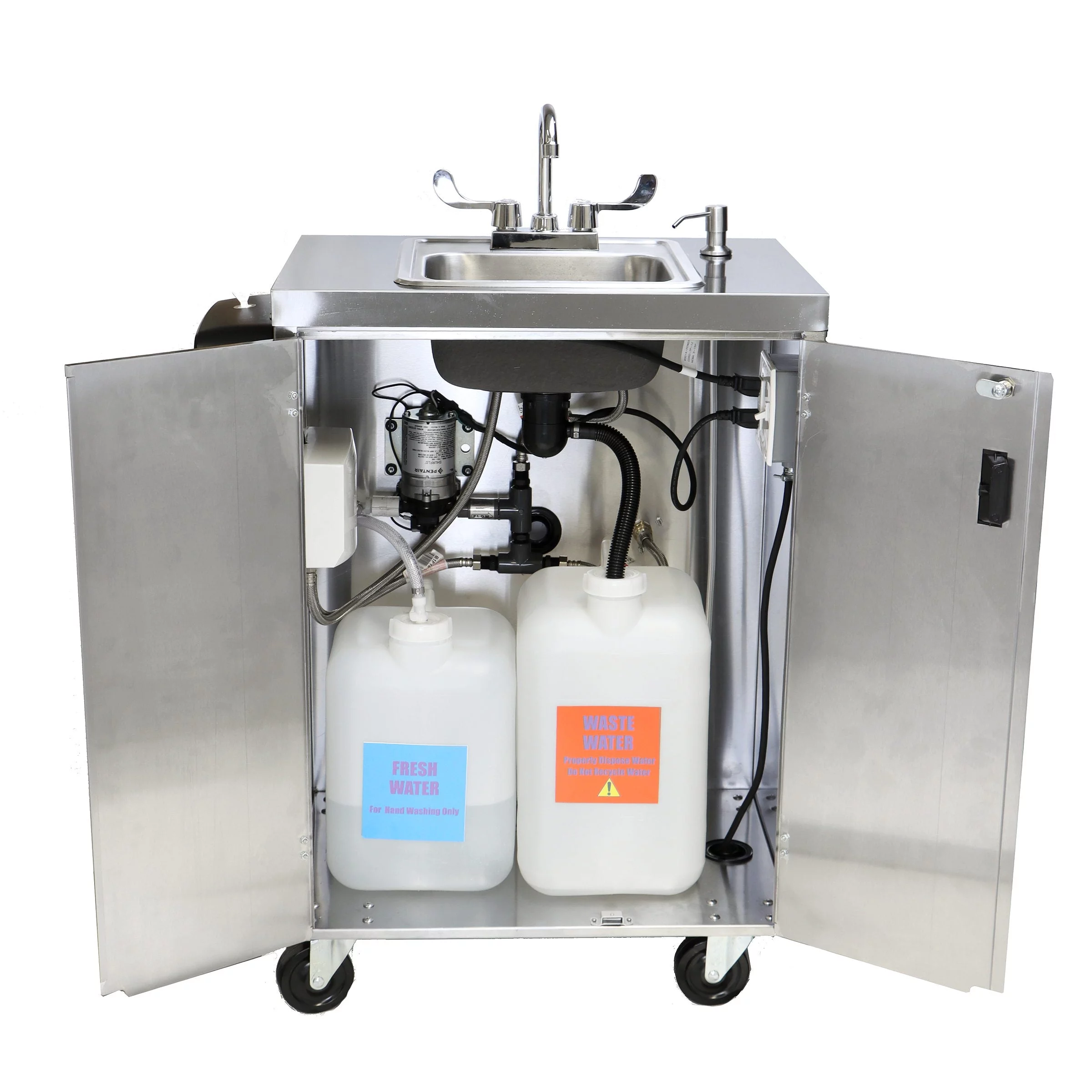 Electric Portable Sink, with Hot Water Heater and Pump - Movable Steel Hand Washing Sink