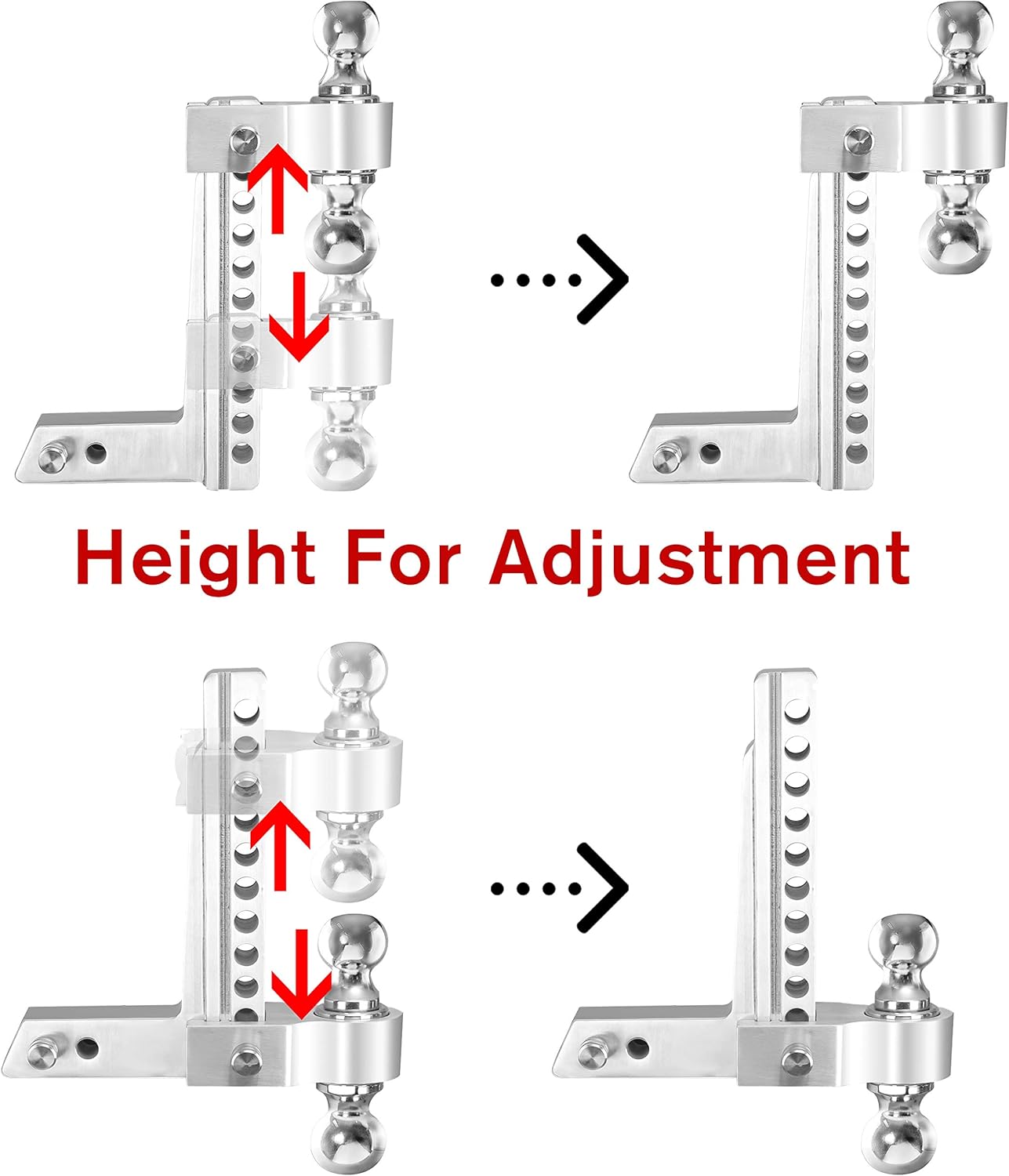 Fullwatt Dual Ball Mount Hitch Adjustable Drop/Rise, Aluminum Trailer Hitch for Vehicles, Fits 2" Receiver with Pin Lock (10 inch)