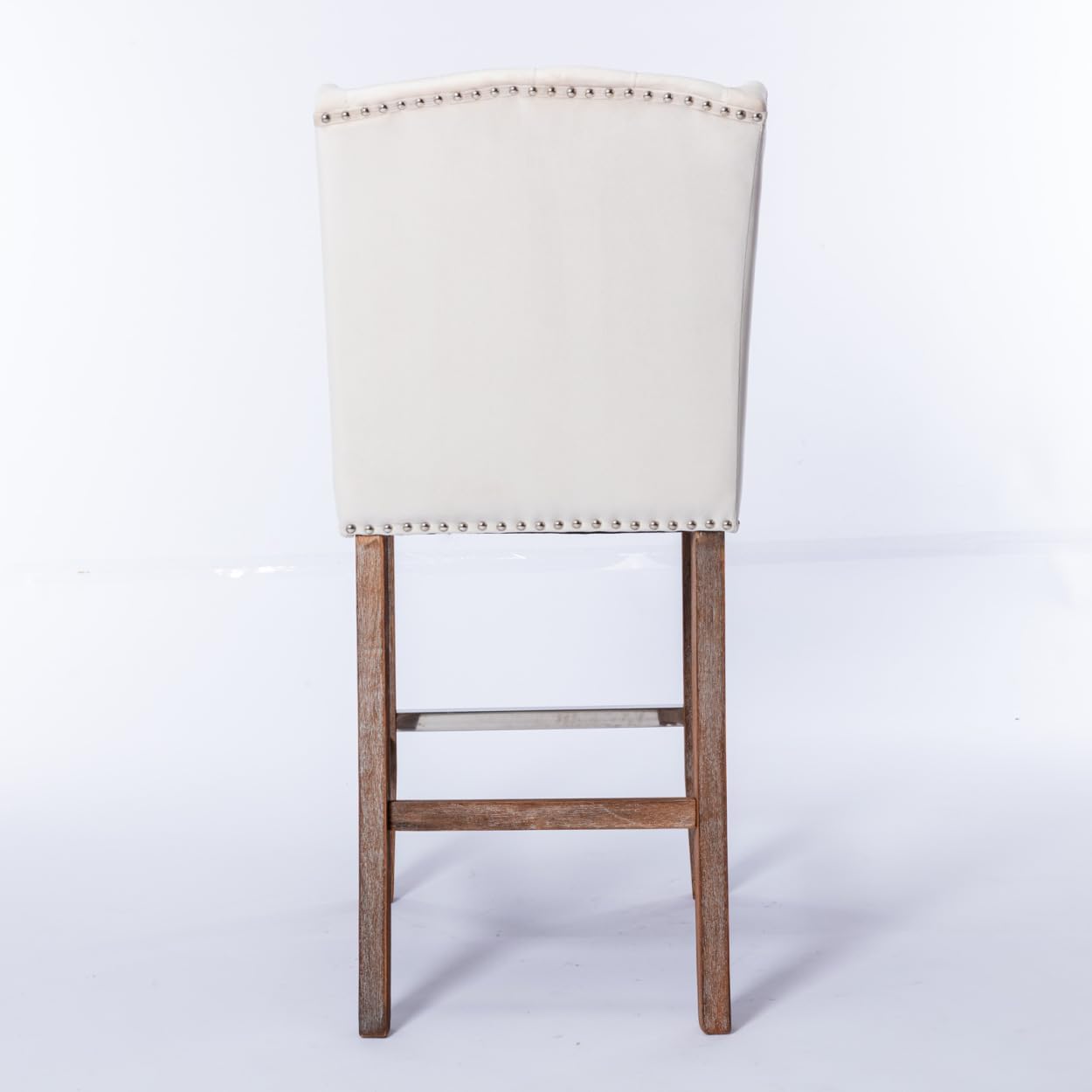 Counter Height Bar Stools, Upholstered 27" Seat Height Barstools, Wingback Breakfast Chairs with Nailhead-Trim & Tufted Back, Wood Legs