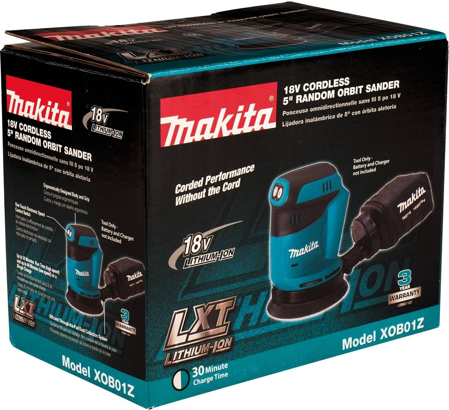 Makita XOB01Z 18V LXT® Lithium-Ion Cordless 5" Random Orbit Sander, Tool Only