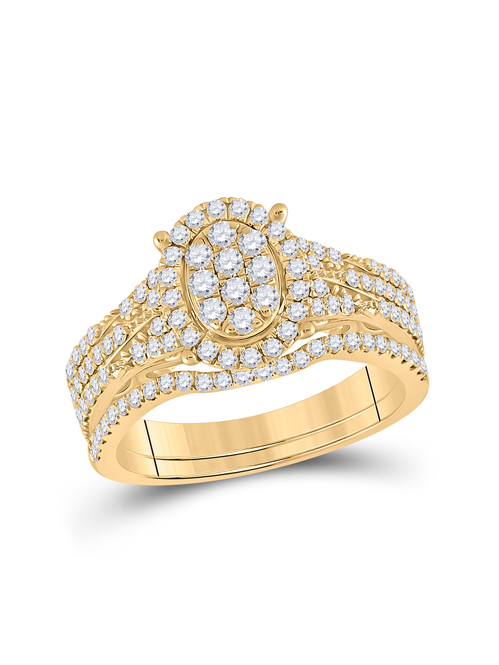 14kt Yellow Gold Round Diamond Cluster Bridal Wedding Ring Band Set 7/8 Cttw