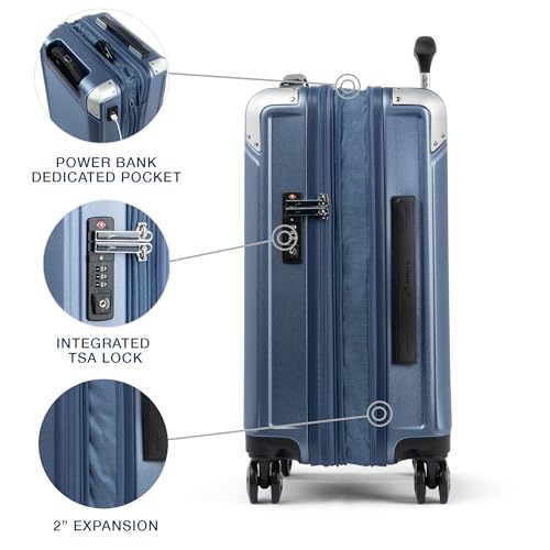 Travelpro Platinum Elite Hardside Expandable Carry on Luggage, 8 Wheel Spinner, TSA Lock, Hard Shell Polycarbonate Suitcase, Metallic Sand