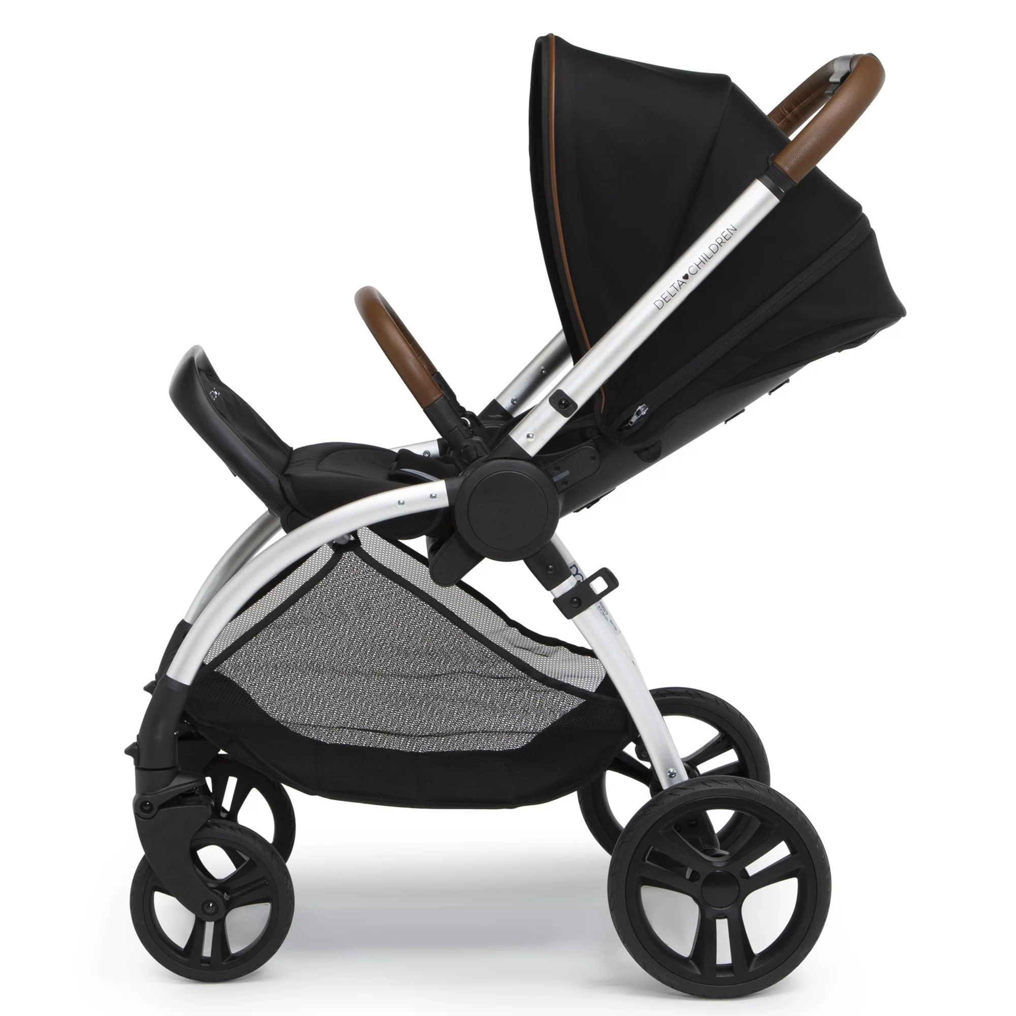 Delta Children Revolve Reversible Stroller - Leather Handlebar; One Hand Easy Fold; Lightweight Shock-Absorbing Frame