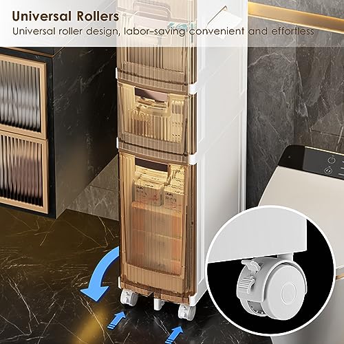 Towel Storage Unit Waterproof Bathroom Cabinets with Wheels, Bathroom Storage Units with 2/3/4 Storage Drawers, Free-standing Floor Cabinets