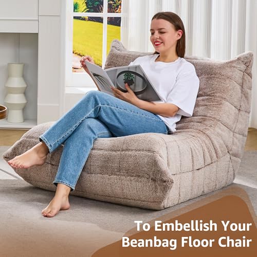 Bean Bag Chairs for Adults Giant Bean Bag Chair Memory Foam BeanBag Chair Big Bean Bag Sofa with Filler Faux Fur Fireside Beanbags Lazy Sofa for