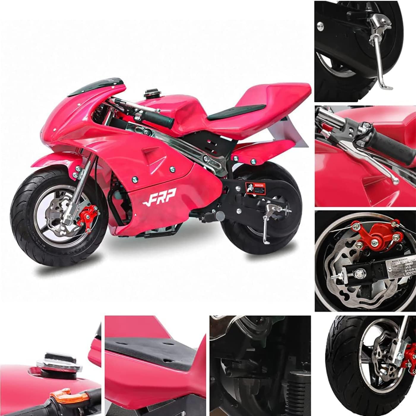 FRP Mini Gas Pocket Bike 02 On 40cc 4 Stroke, Support Up to 165 lbs, EPA Approved, Perfect Mini Pocket Bike for Kids