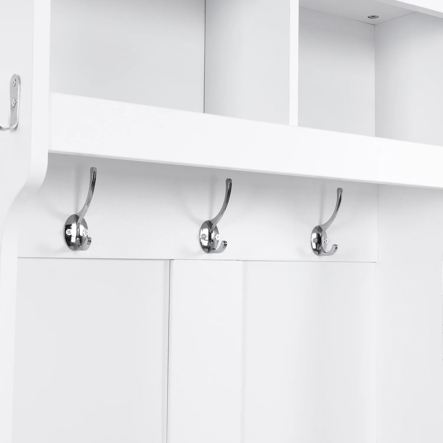 Churanty Entryway Minimalist Slim Hall with Tree Shelves 6 Hanging Hooks, Multi-Functional Storage Bench with Coat Rack