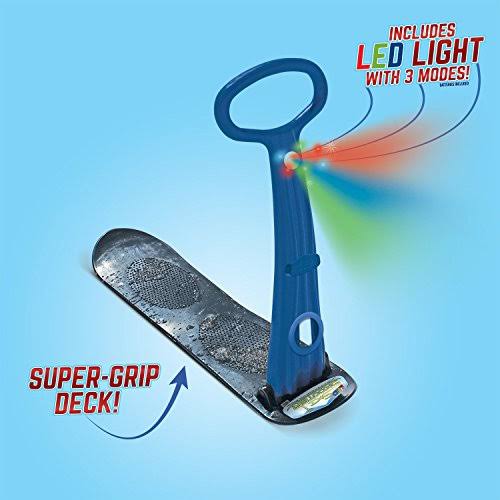 The Original LED Ski Skooter by Geospace Fold-Up Snowboard Kick-Scooter for Use on and Grass Blue Snow Sled