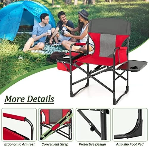CHIUYN Camping Chair  Folding Directors Chair with    Pocket  Cooler Bag  Shoulder Strap  Handle   Chair   Chair  Support 400 Lbs Lawn Chair for