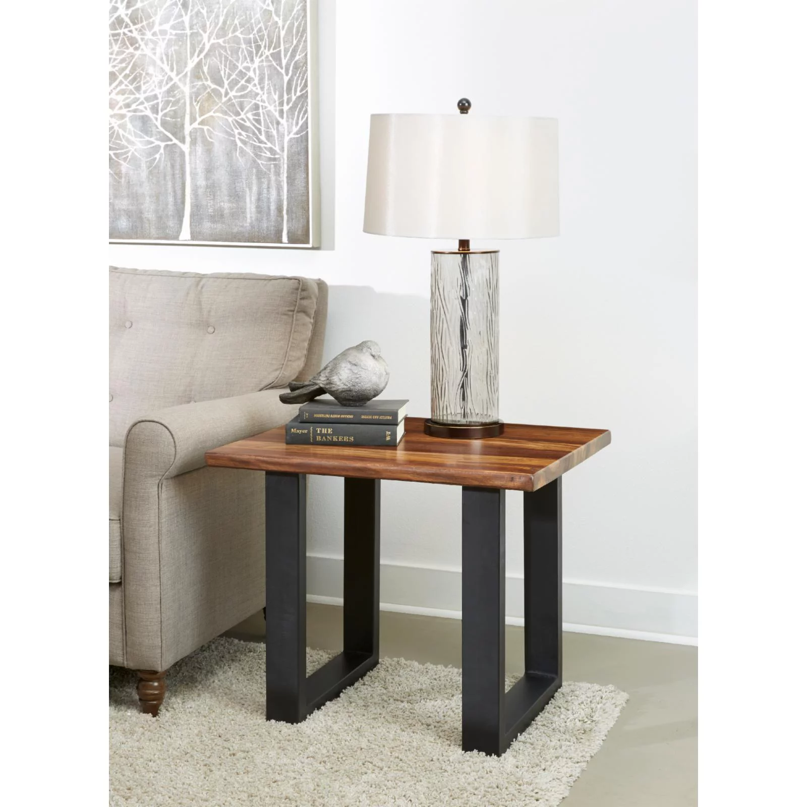 Coast To Coast Imports Brownstone II Wood and Metal Nut Brown End Table