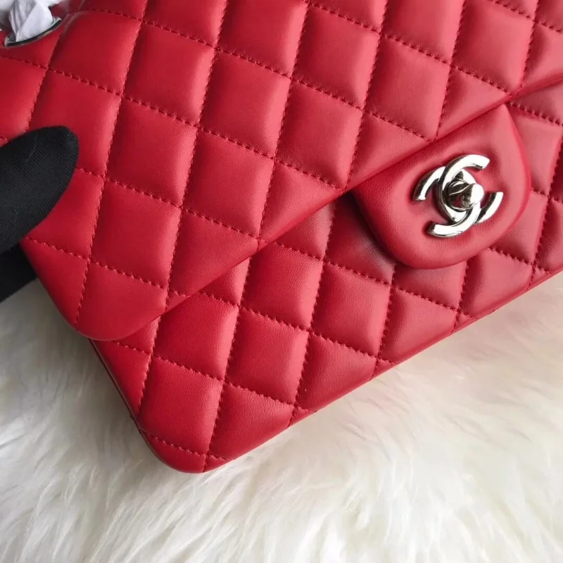 Chanel 1112 Red Medium Size 2.55 Lambskin Leather Flap Bag
