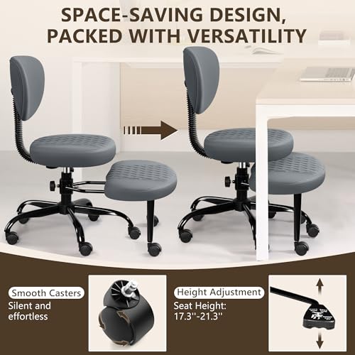 Ergonomic Cross Legged Office Chair with Wheels - Adjustable Height for Meditation, ADHD Desk & Yoga - Wide Criss Cross Design with Lumbar Support