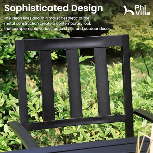 PHI VILLA Stackable Wrought Iron Patio Dining Chairs - Set of 2 Black Outdoor Chair Bistro Metal Chairs, Support 300 LBS