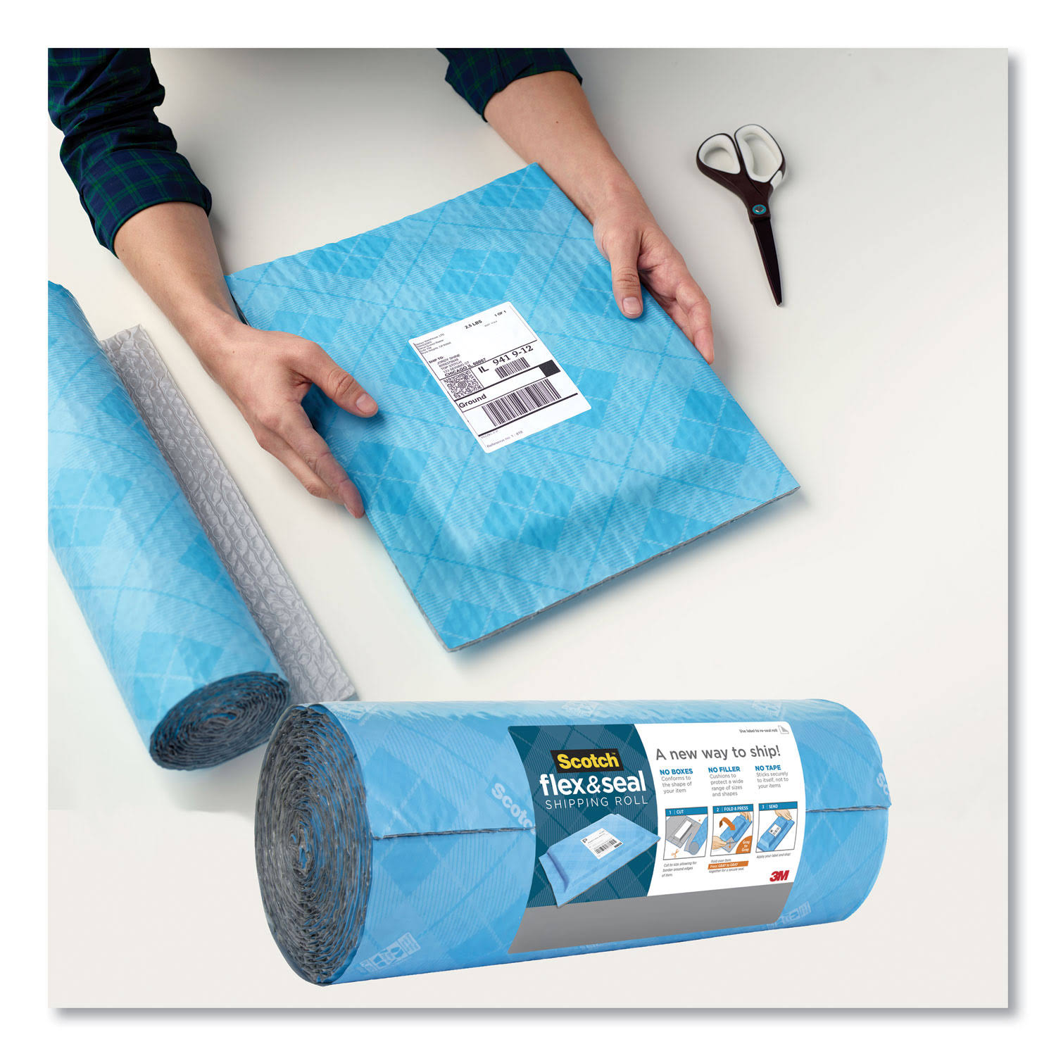 Scotch Flex and Seal Shipping Roll, 15x22 x 200 ft, Blue/Gray