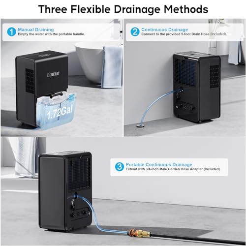 Gasbye Energy Star Dehumidifier for Basement with Drain Hose, Max 115 Pints/Day Dehumidifier for Large Room, Powerful Humidity Control, Easy Drainage