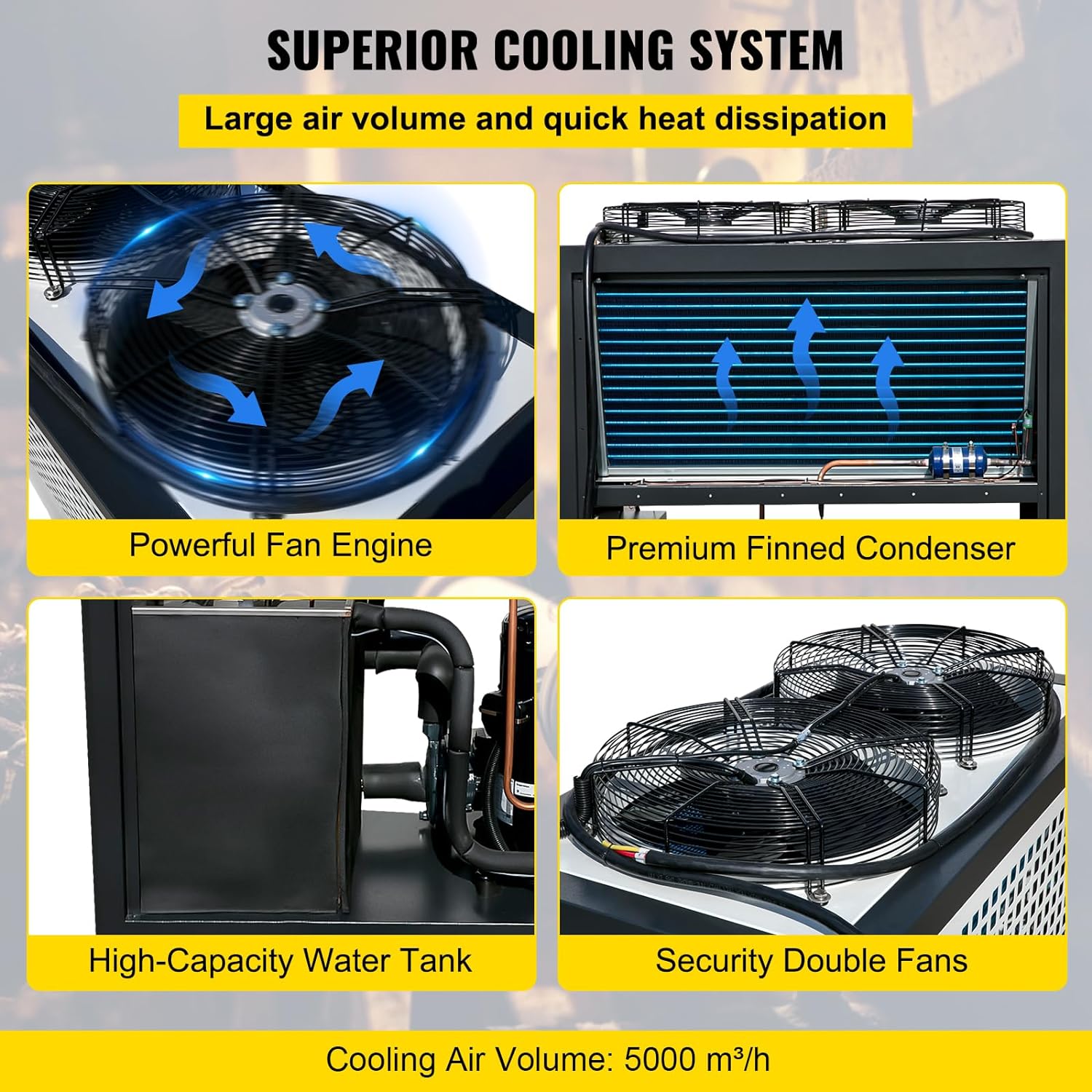 VEVOR Air Cooled Water Chiller 5 Ton Portable, 5Hp 53L Tank Industrial Chiller, Finned Condenser w/Micro-Computer Control