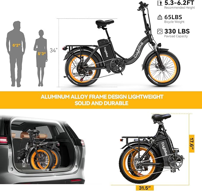 1000W Folding Electric Bike,48V 20AH Removable Battery E Bike,30+MPH,80 Miles Max Range Electric Bike for Adults,20" Fat Tire Foldable ebike