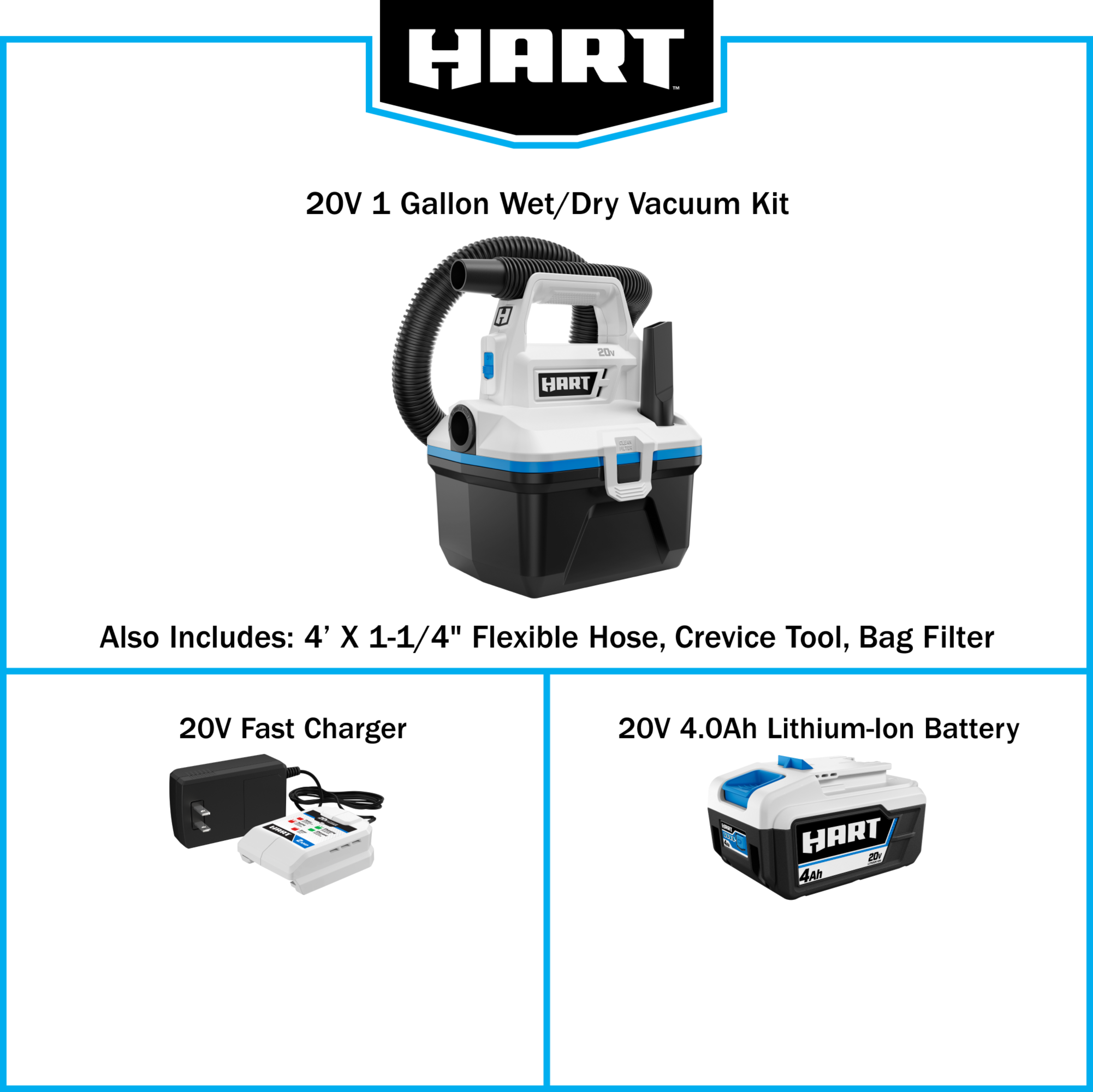 HART 20-Volt 1 Gallon Wet/Dry Vacuum Kit (1) 20-Volt Lithium-Ion Battery