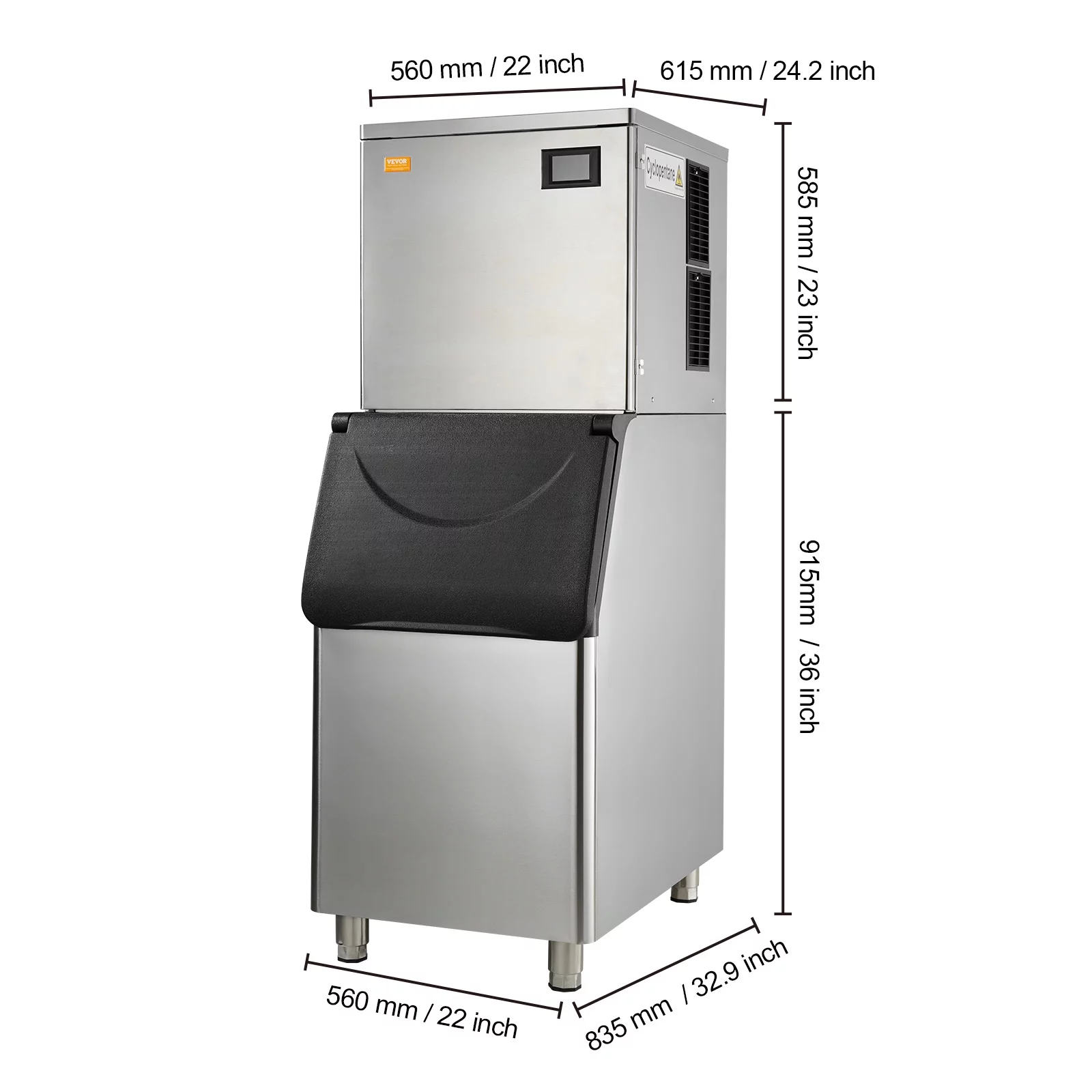 BENTISM Commercial Ice Maker 400lbs/24H, 330LBS Large Storage Bin, ETL Approved, Clear Cube, Advanced LCD Panel, SECOP Compressor, Air Cooled