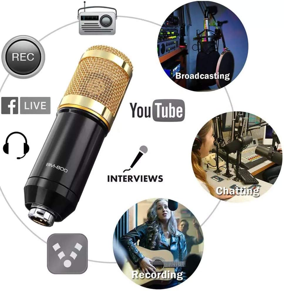 Condenser Microphone Bundle, ALPOWL BM-800 Mic Kit with Live Sound Card, Adjustable Mic Suspension Scissor Arm