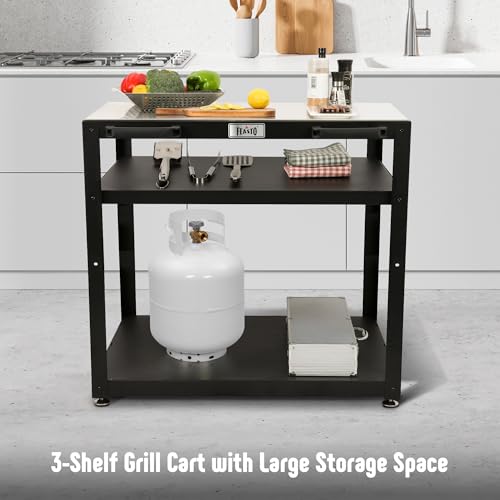 35” Outdoor Grill Cart with Sink, Outdoor Kitchen Sink Station with Hose Hook Up, Free Standing Sink with Wheels
