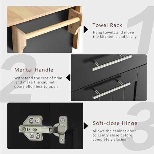 55.7'' Large Kitchen Island with 2 Drop Leaf, Rolling Kitchen Cart on 5 Wheels with Power Outlet