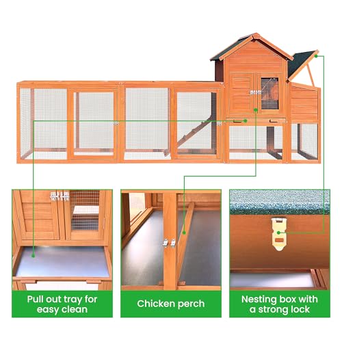 122" Large Chicken Coop with Nest Box and Removable Tray, Hen House for 2-6 Chickens, Outdoor Weatherproof Small Animal Cages