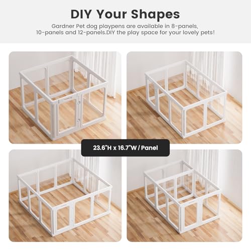 Clear Acrylic Dog Playpen - 11.6 sq.ft, 24" H 10 Planes Transparent Dog Fence Indoor, Sturdy Pet Pen for Puppy/Small Dog/Rabbit/Cat/Pig