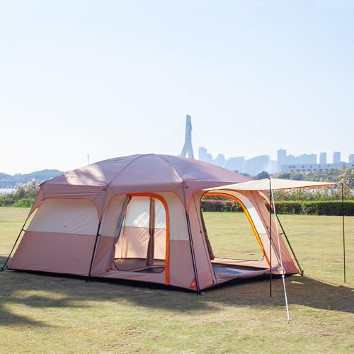 KTT Extra Large Tent 10-12-14 Person(Style-B),Family Cabin Tents,2 Rooms,3 Doors and 3 Windows with Mesh,Straight Wall,Waterproof,Double Layer