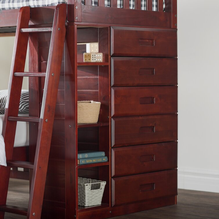 【Furniture】Giancola Twin Over Full 6 Drawer Solid Wood L-Shaped Bunk Beds with Bookcase by Viv + Rae