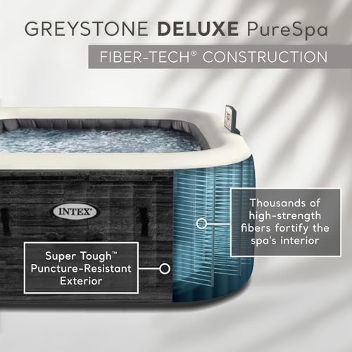 INTEX 28451EP PureSpa Greystone Deluxe Spa Set: Includes Energy Efficient Spa Cover and Wireless Control Panel – Spa Control App – Built-in FastFill