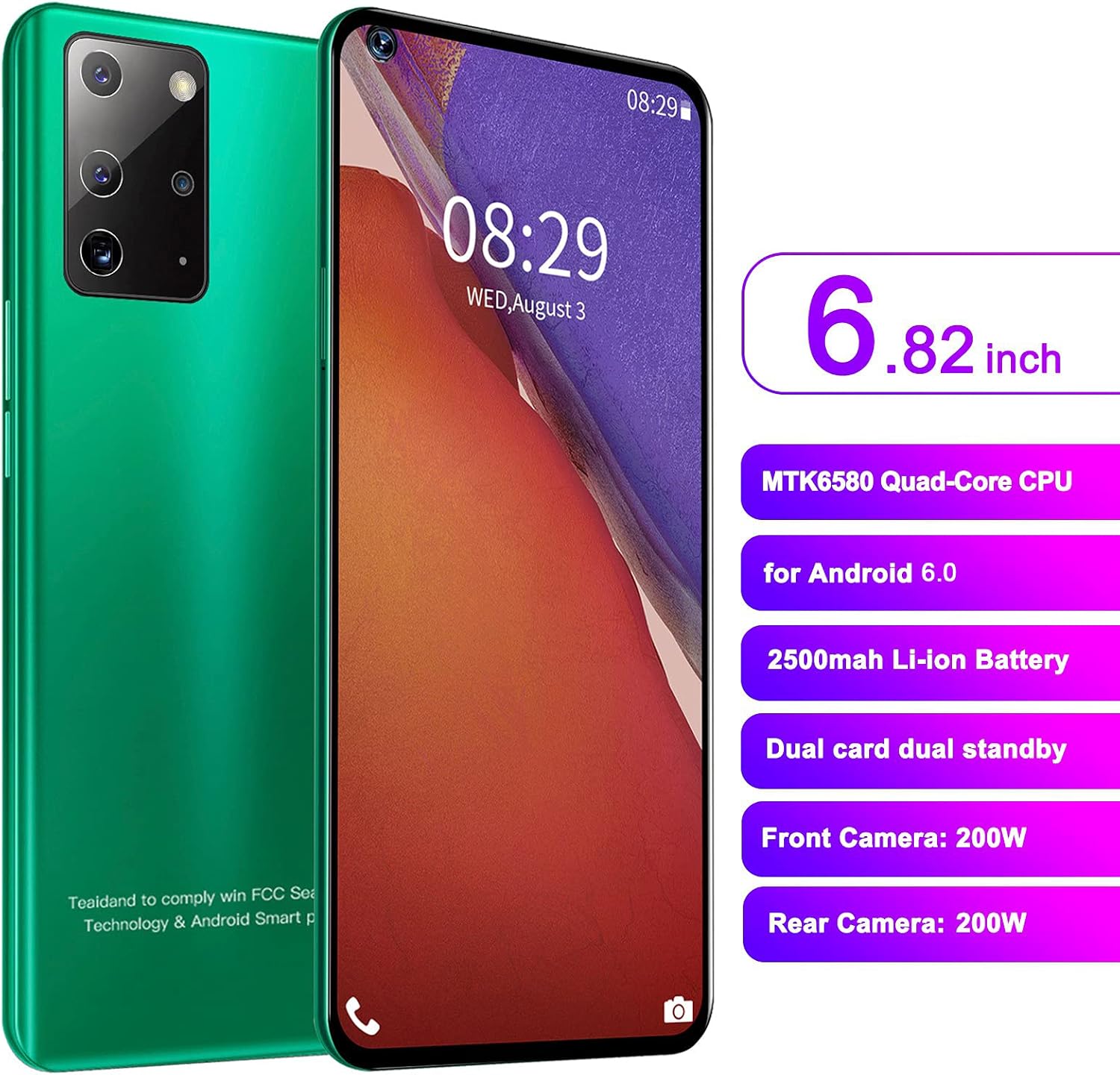 Note23 Pro Unlocked Smartphone, 6.82'' Full Screen Mobile Phone, 2+16G Dual Standby Phone, Support Face Unlock