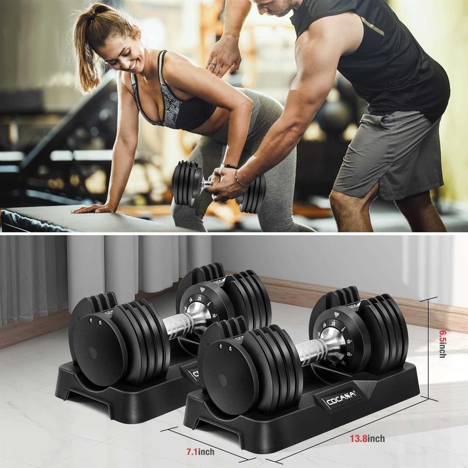 Adjustable Dumbbell Set, 25lb/55lb Free Weight Set Pair Fast Adjust Dumbbell Weight for Exercises,Dumbbells for Men and Women Home Gym Workout