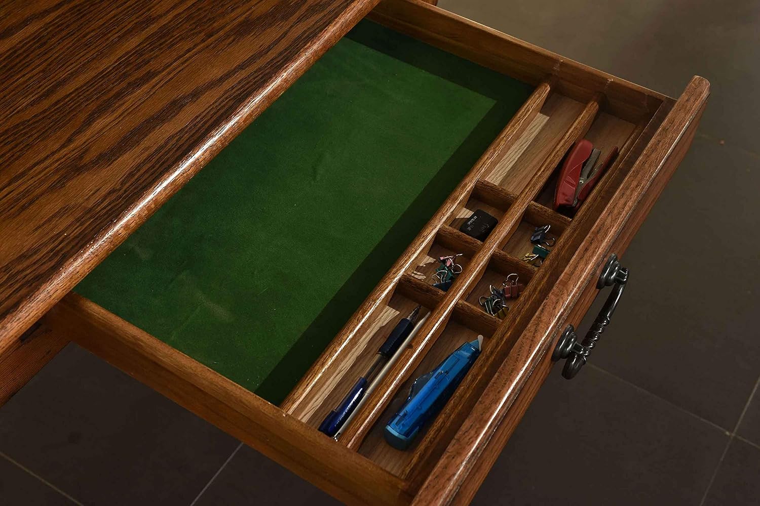 Mini Roll Top Desk Solid Oak Wood 32x 24x 44 Small Writing or Laptop Desk Burnished Walnut Finish Small Desk For Home Office, Kitchen, Bedroom