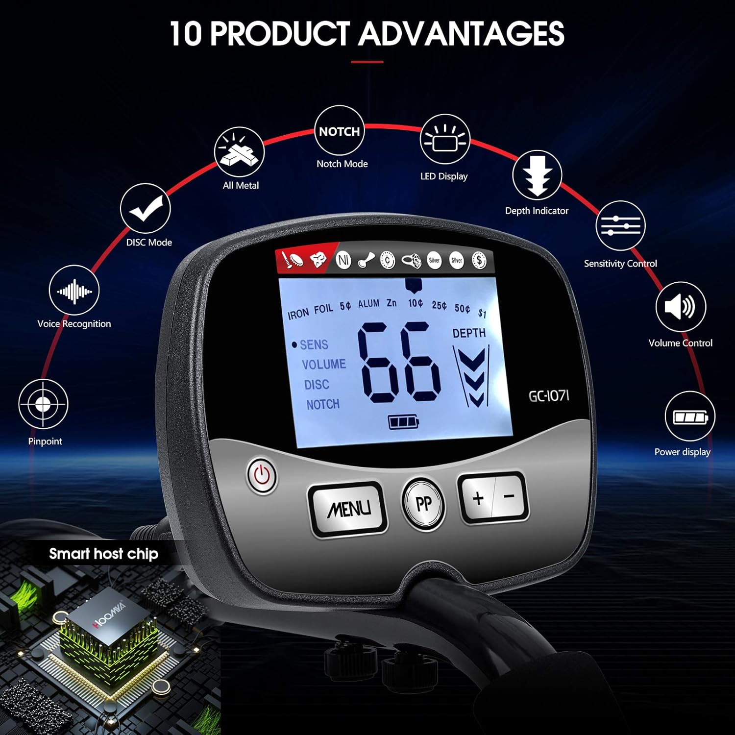 Professional Metal Detector for Adults, Adjustable 9 Identification Levels & 10 Levels of Sensitivity with Pinpoint Function