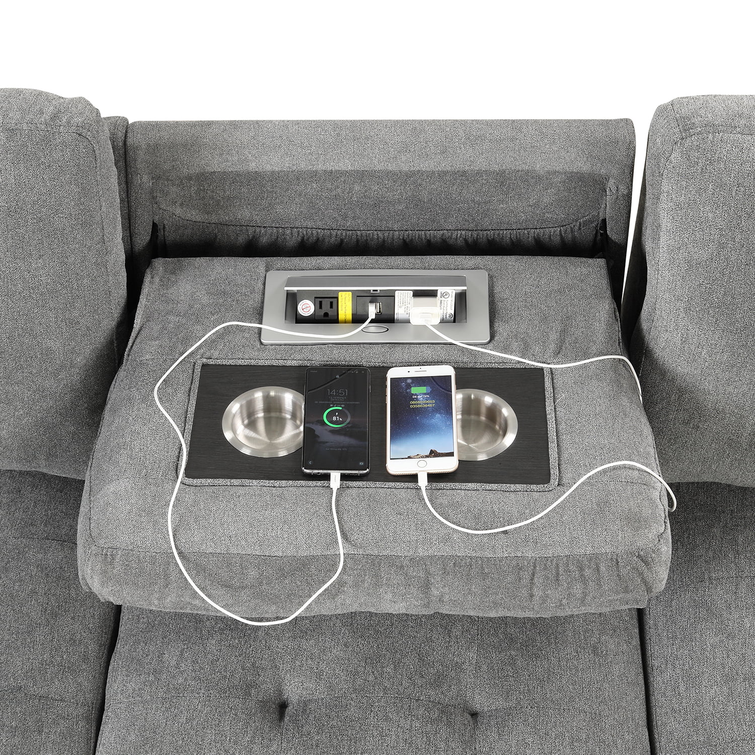 Churanty Functional Sectional Pull Out Sofa Bed with Storage L Shaped Corner Sofa Couch with Drop Down Table and USB Charger for Small Apartment,Gray