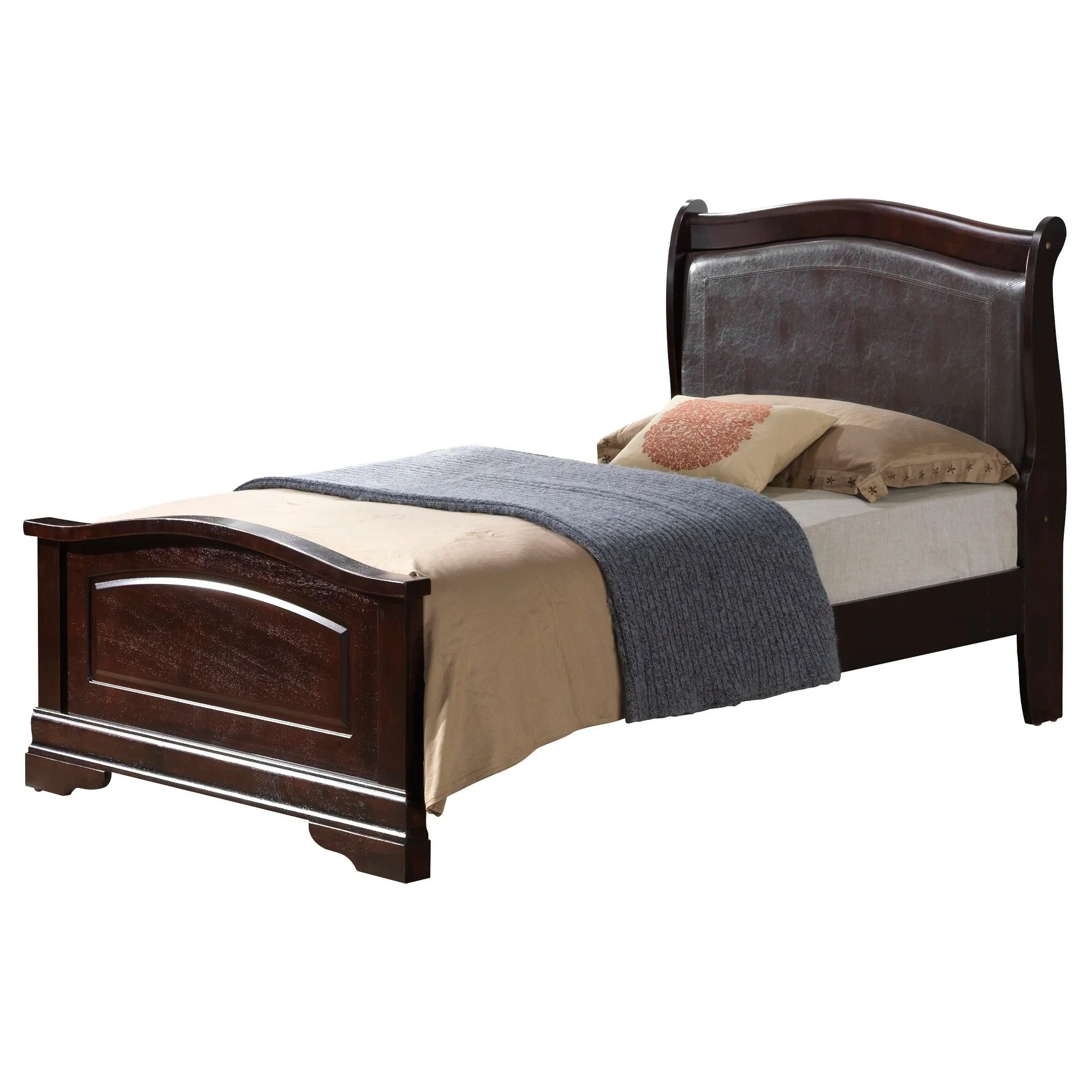 Glory Furniture Louis Phillipe Faux Leather and Wood Bed Antique White King Natural Traditional