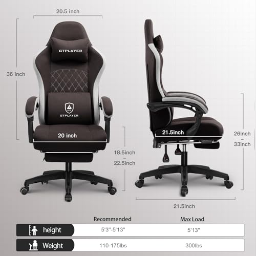 GTPLAYER Gaming Chair, Computer Office Chair with Pocket Spring Cushion, Linkage Armrests and Footrest