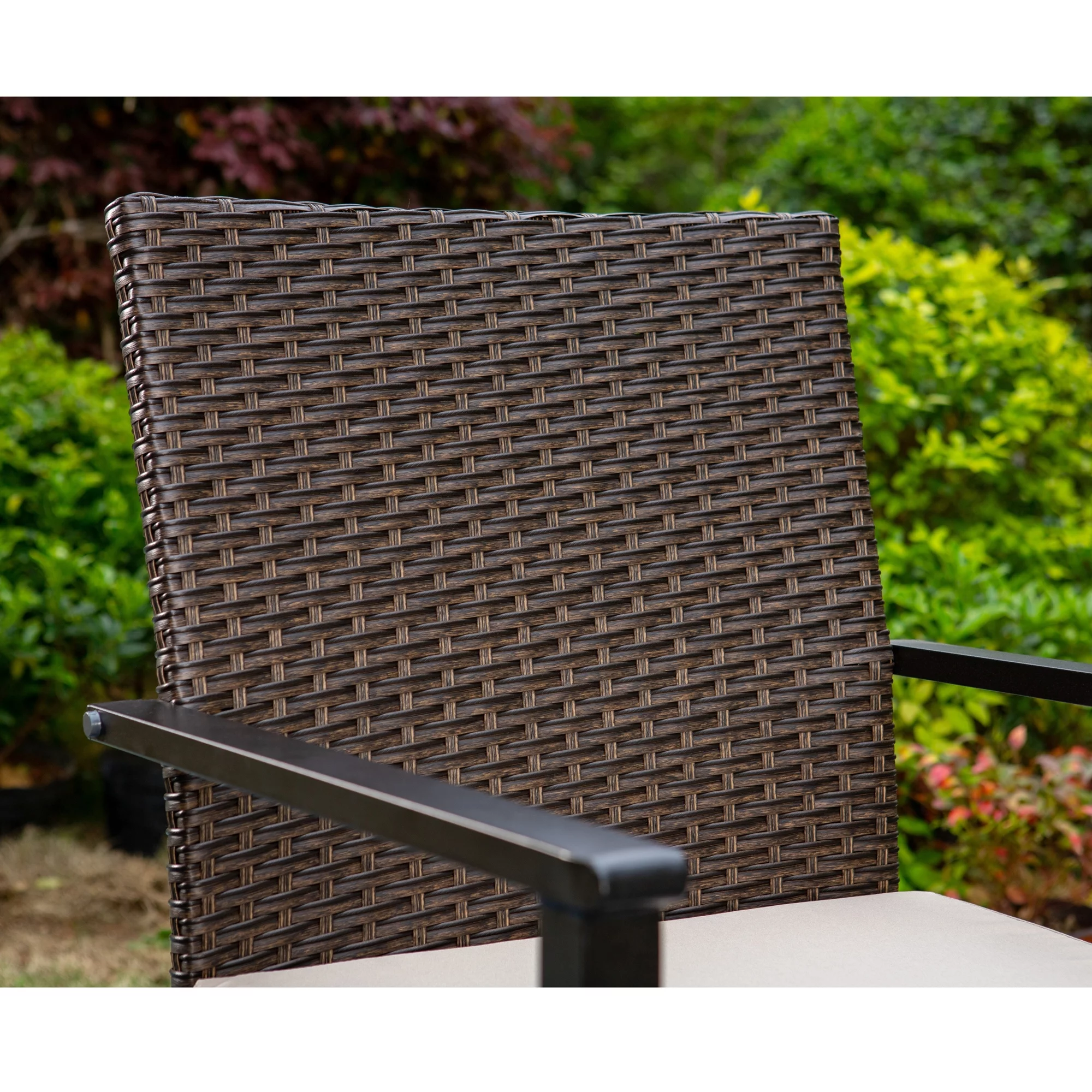 Summit Living 9-Piece Outdoor Dining Set with Wood Grain Table & Wicker Cushioned Chairs for 8-Person, Black & Beige