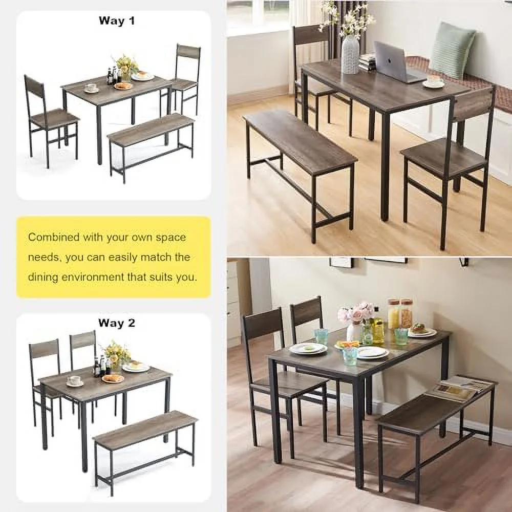 KHBIULIFE Small Kitchen Table and Chairs for 4  Dining Room Table and 2 Chair 1 Bench  Table and Chairs Set of 4 for Small Space  Apartment