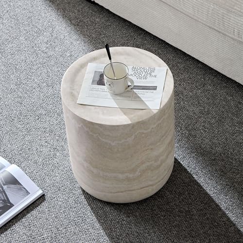 JUSTONE 15.75 ''Round Coffee Table, Accent End Table for Living Room Office Apartment, Modern Minimalist Side Table with Faux Marble Pattern
