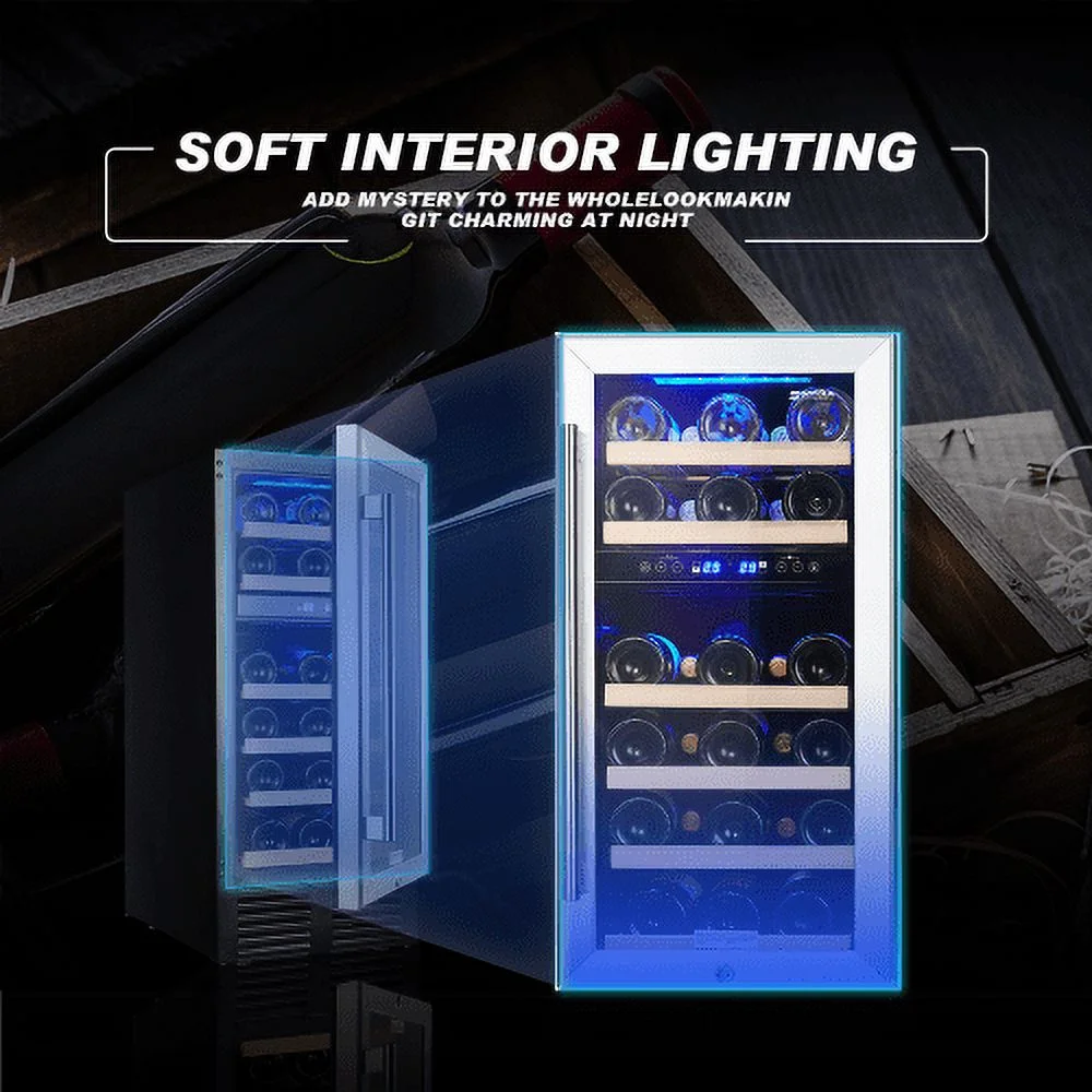 RIGO 15 Dual Zone Inch Wine Cooler Refrigerators 28 Bottle Fast Cooling Low Noise Wine Fridge with Professional Compressor Stainless Steel