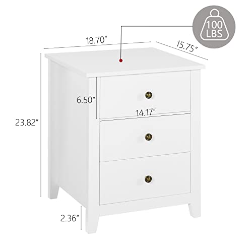 Vikiullf Dresser and Nightstands Sets - 3 Pieces Modern Bedroom Set, White Wooden 7 Drawer Dresser and 3 Drawer Nightstands