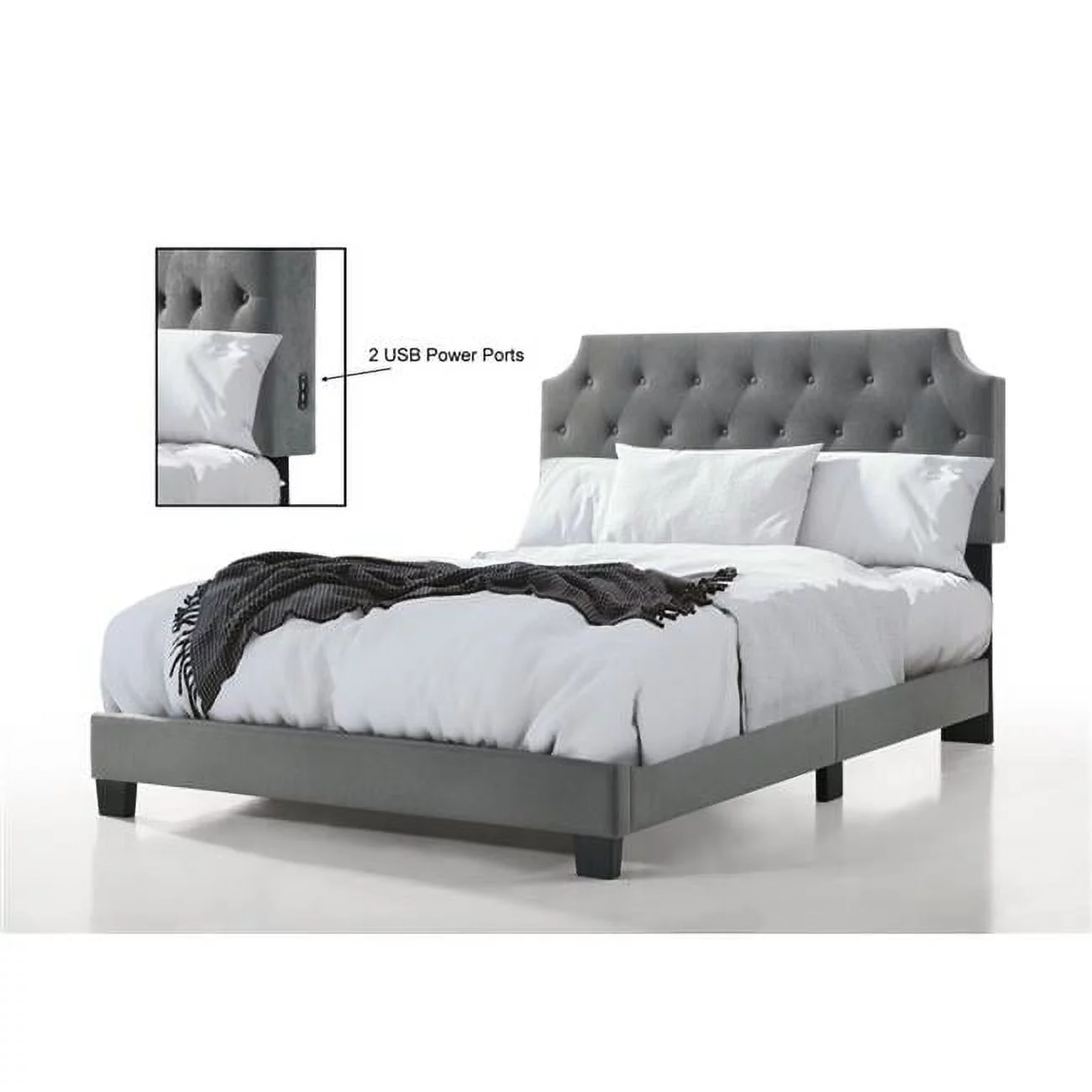 Belle Isle Furniture  Regal Tufted Full Size Bed with USB Power Connection - Grey