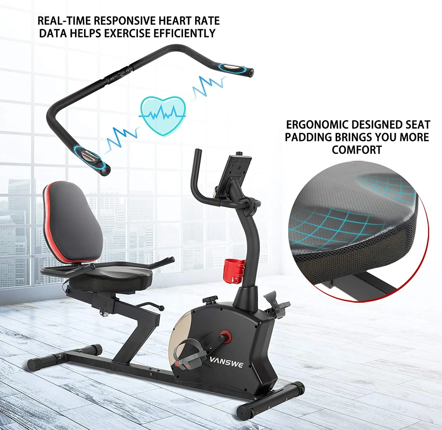 Vanswe Recumbent Exercise Bike 400 lbs. Weight Capacity Magnetic Resistance Recumbent Bike