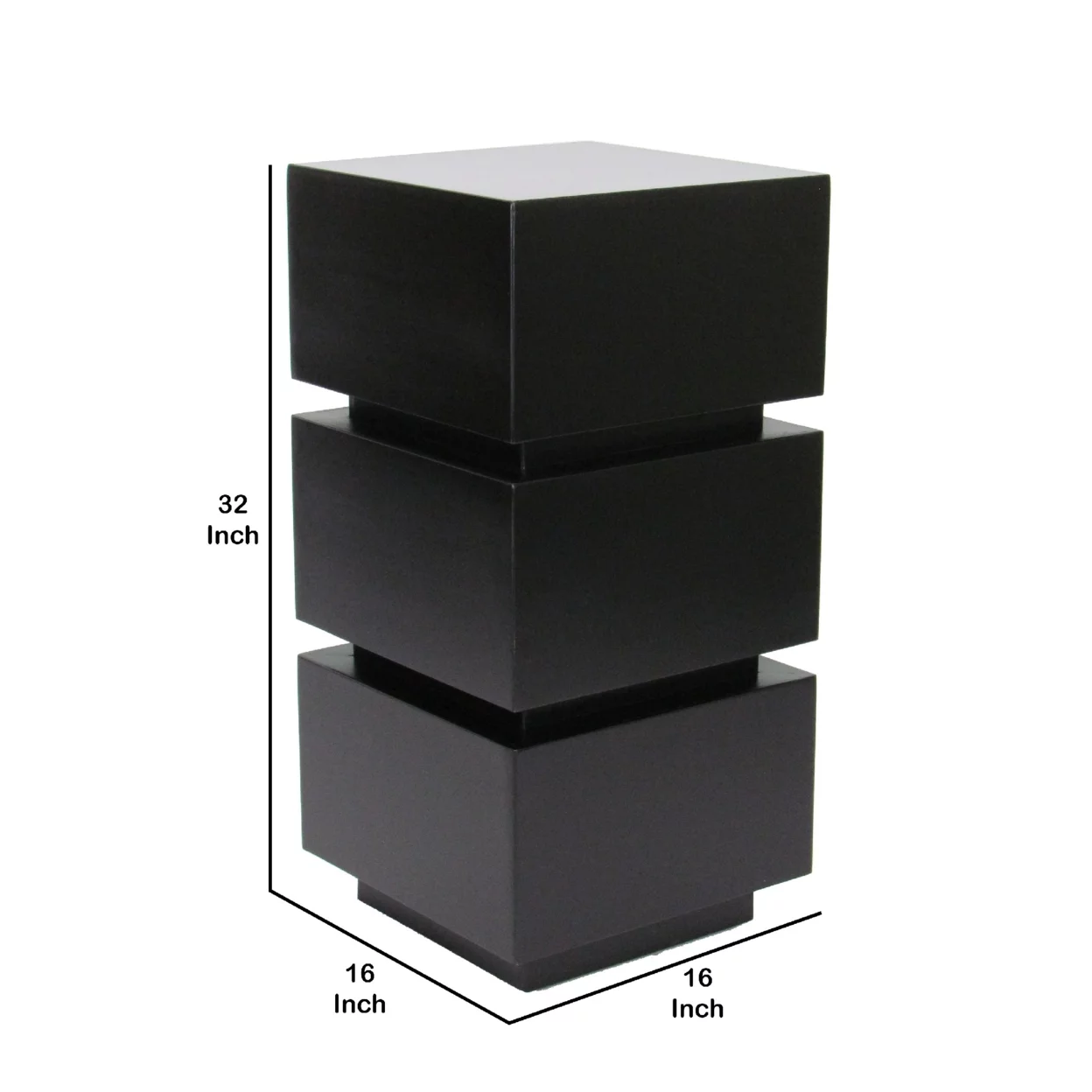 Wooden Pedestal Stand in Stacked Cube Design, Antique Black- Saltoro Sherpi